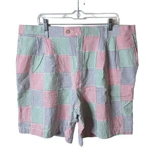 Vtg Berle Mens Shorts Sz 40 Seersucker Patchwork Summer Golf‎ Preppy Red Blue